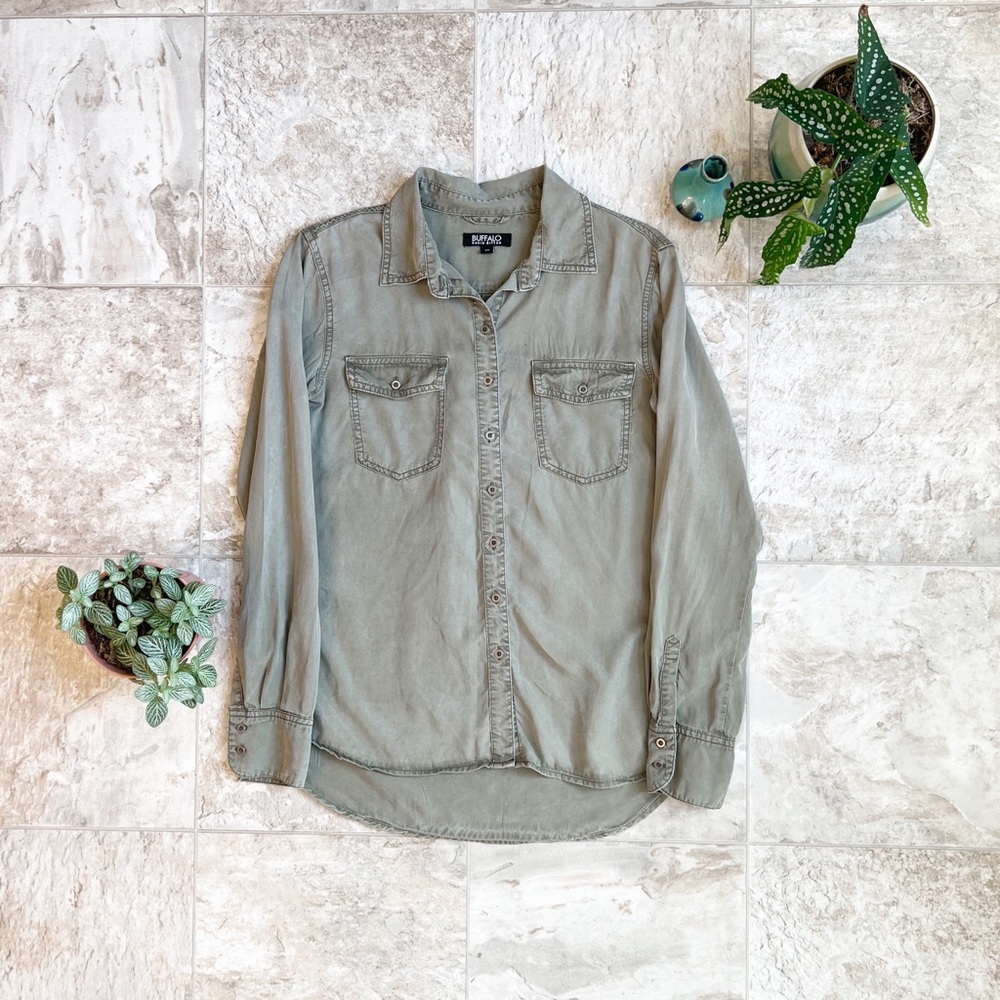 Flowy Army Green Button up